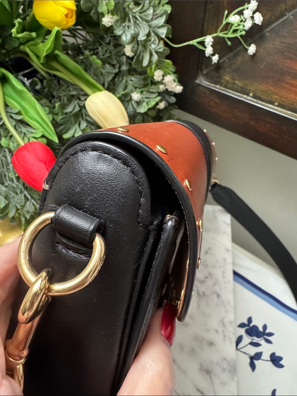 Coach Georgie Saddle Bag Colorblock Rust Flap & Black Trim - Picture 5 of 14